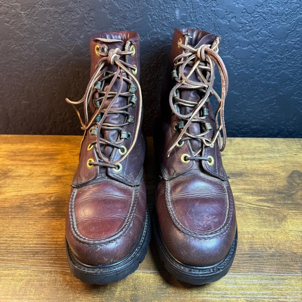 Herman Survivors Vintage Brown Leather Moc Toe‎ Vibram Work Boots Mens 10